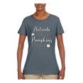 thumbnail image 2 of Wild Bobby Autumn Leaves and Pumpkins Please Black and White Distress Filter Halloween Women Graphic Tee, Charcoal, Large, 2 of 6