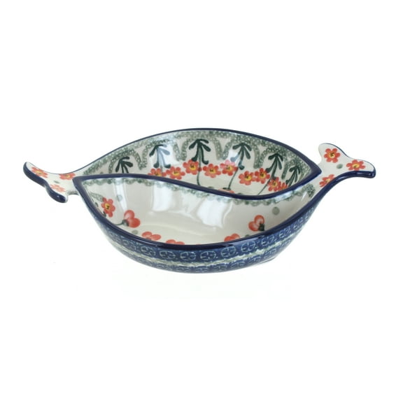Blue Rose Polish Pottery Peach Posy Yin-Yang Fish Dish