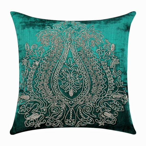 Throw Pillow Cover, Decorative Pillow Covers 22x22 inch (55x55 cm) Green, Velvet Throw Pillow Covers, Handmade Pillow Covers, Paisley Pillow Covers, Traditional Pillow - Royal Duke