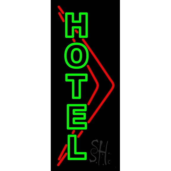 Green Hotel LED Neon Sign 10 x 24 - inches, Black Square Cut Acrylic Backing, with Dimmer - Bright and Premium built indoor LED Neon Sign for Defence Force.