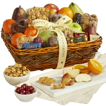 GreatFoods With Sincere Sympathy Condolence Fruit & Sweets Gift Basket, condolence gift, gourmet food gift, sympathy gift
