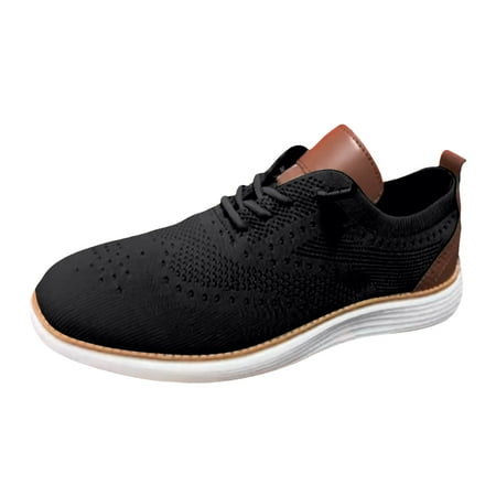 

Povozer Men s Knit Mesh Sneakers Oxfords Lace-Up Lightweight Casual Walking Shoes(Black 13.5)