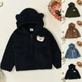 thumbnail image 3 of XXWXYD Girls Coat Jacket, Long Sleeved Solid Color Plush with Zippered Hood, Thickened Cartoon Bear Design for Kids Children, Winter School Birthday Party Outwear, 3 of 4