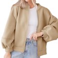 thumbnail image 2 of Lanrern Sleeve Solid Color Women Zipper Up Bomber Jacket Coat, 2 of 6