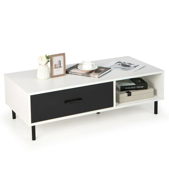 Gymax Modern Coffee Table 2-Tier Accent Cocktail Table w/ Storage for Living Room