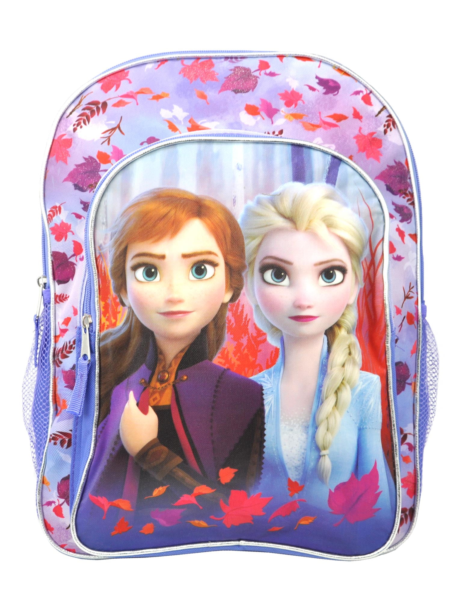 Disney Frozen II Anna Elsa 16" Backpack Front Zippered Pocket Purple