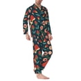 thumbnail image 2 of Fotbe Berries and Flowers Pijama de Hombre con Estampado de Manga Larga, Conjunto de 2 Piezas, Ropa de Dormir Suave y Cómoda con Bolsillos-Small, 2 of 7