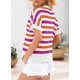 thumbnail image 2 of Blusa tipo túnica Dokotoo para mujer, cuello en V, manga corta, a rayas, rosa, 2 of 6