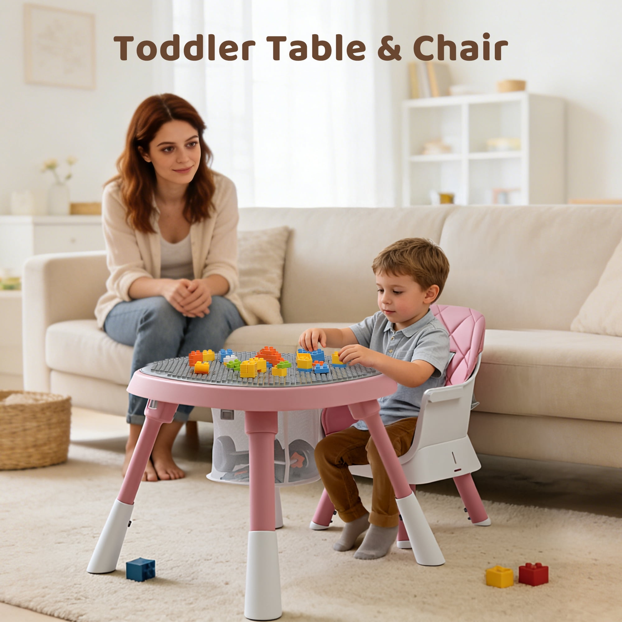 AILEEKISS 15-in-1 Baby High Chair, Toddler Dining Booster Seat with Activity Center, Pink