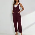 thumbnail image 5 of ZQGJB Womens Cotton Linen Overalls Casual Solid Color Baggy Jumper Loose Fit Adjustable Straps Button Up Jumpsuits with Pockets Wine M, 5 of 8