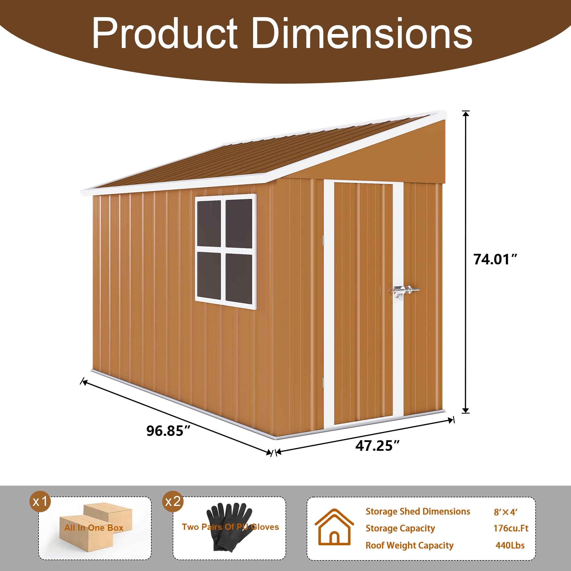 8x4 FT Heavy-Duty Outdoor Storage Shed – Metal Garden Shed with Lockable Sliding Door, Windows & Ventilation – Weatherproof Backyard Shed for Tools, Lawn Equipment & More