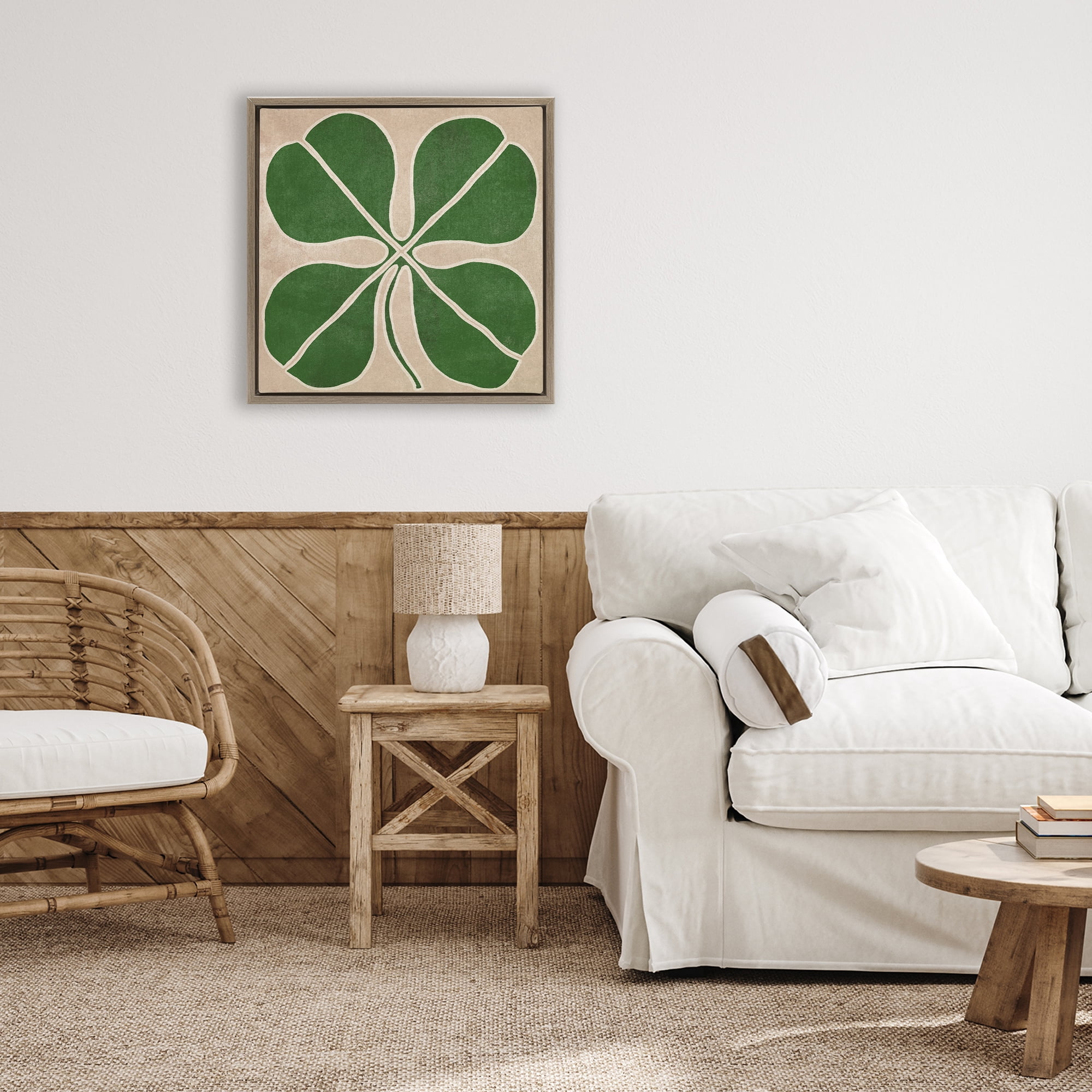 Four Leaf Symmetry Brown Framed Floater Canvas Wall Art, design by June Erica Vess
