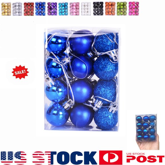 24 Pcs Christmas Ball Ornaments Multicolor Christmas Tree Decoration Balls for Holiday Wedding Party Decoration, with Hanging Hole and Short Line,(1.18"/30MM)