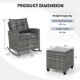 thumbnail image 3 of Gymax Set of 3 Wicker Rocking Set Patio w/ Tempered Glass Table & Soft Cushions Gray, 3 of 10