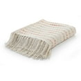 thumbnail image 5 of LR Home Melanie Peach/Cream Striped Embroidered with Fringe Adult Cotton Throw Blanket, 50" x 60", 5 of 13