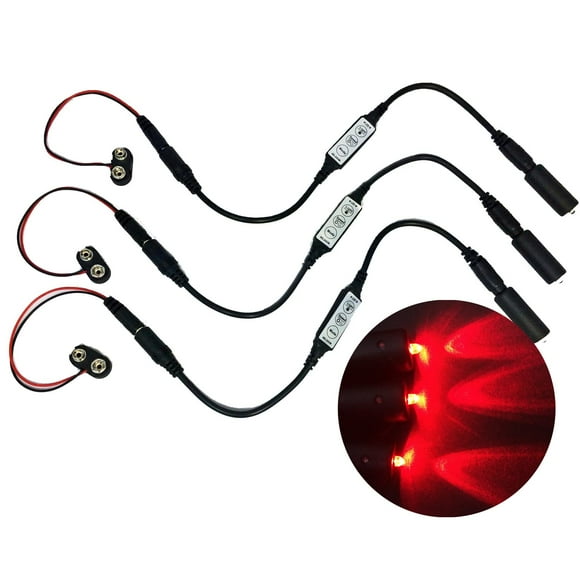 3 pack red LED micro effect light kit with flash blink strobe flicker dimmer control 9 volt battery operated for props scenery – narrow spotlight beam
