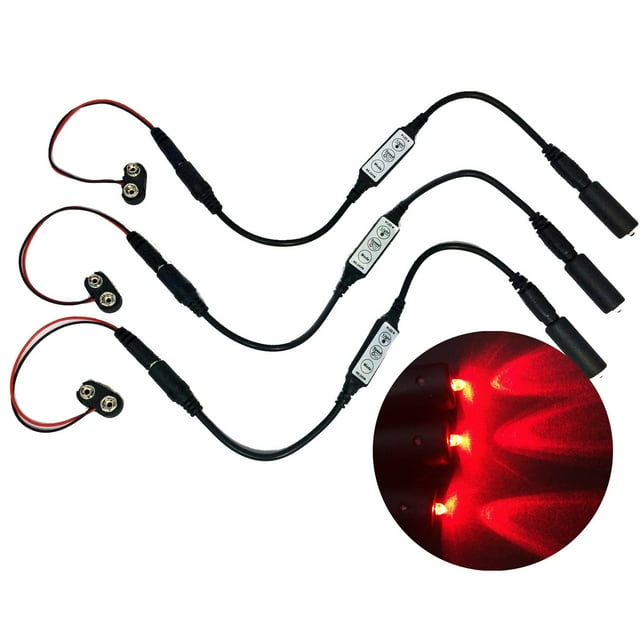 3 pack red LED micro effect light kit with flash blink strobe flicker dimmer control 9 volt battery operated for props scenery – narrow spotlight beam