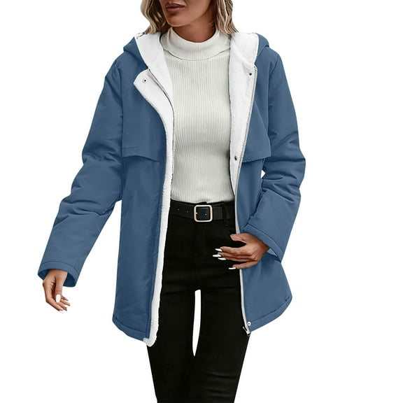 FAIWAD Jackets for Women Warm Fleece Lined Thicken Outwear with Pockets Casual Zip up Hood Long Coat
