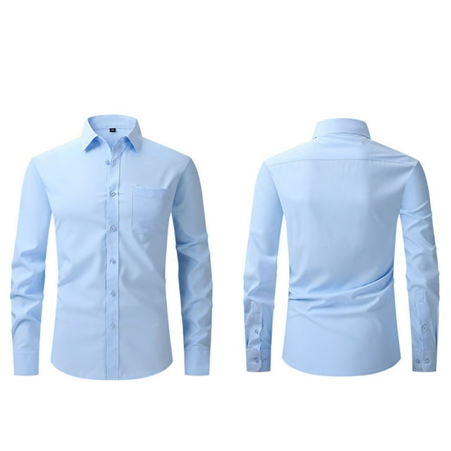 Dress Shirts for Men with Pocket Long Sleeve Big & Tall Tshirts Shirt Button-Down Collared Wrinkle-Free Solid Color Business Work Tops