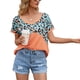 thumbnail image 2 of Camiseta de mujer manga corta cuello redondo estampado empalme casual top, naranja, m kenally AP001236-14, 2 of 7