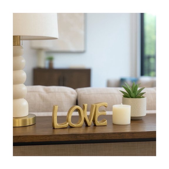Decorative Objects for Home Decor - LOVE Sculpture for Kitchen Decor and Decorations for Living Room - Modern Statues Accent for Shelf, Mantel, Bookcase, Entryway 8", Gold