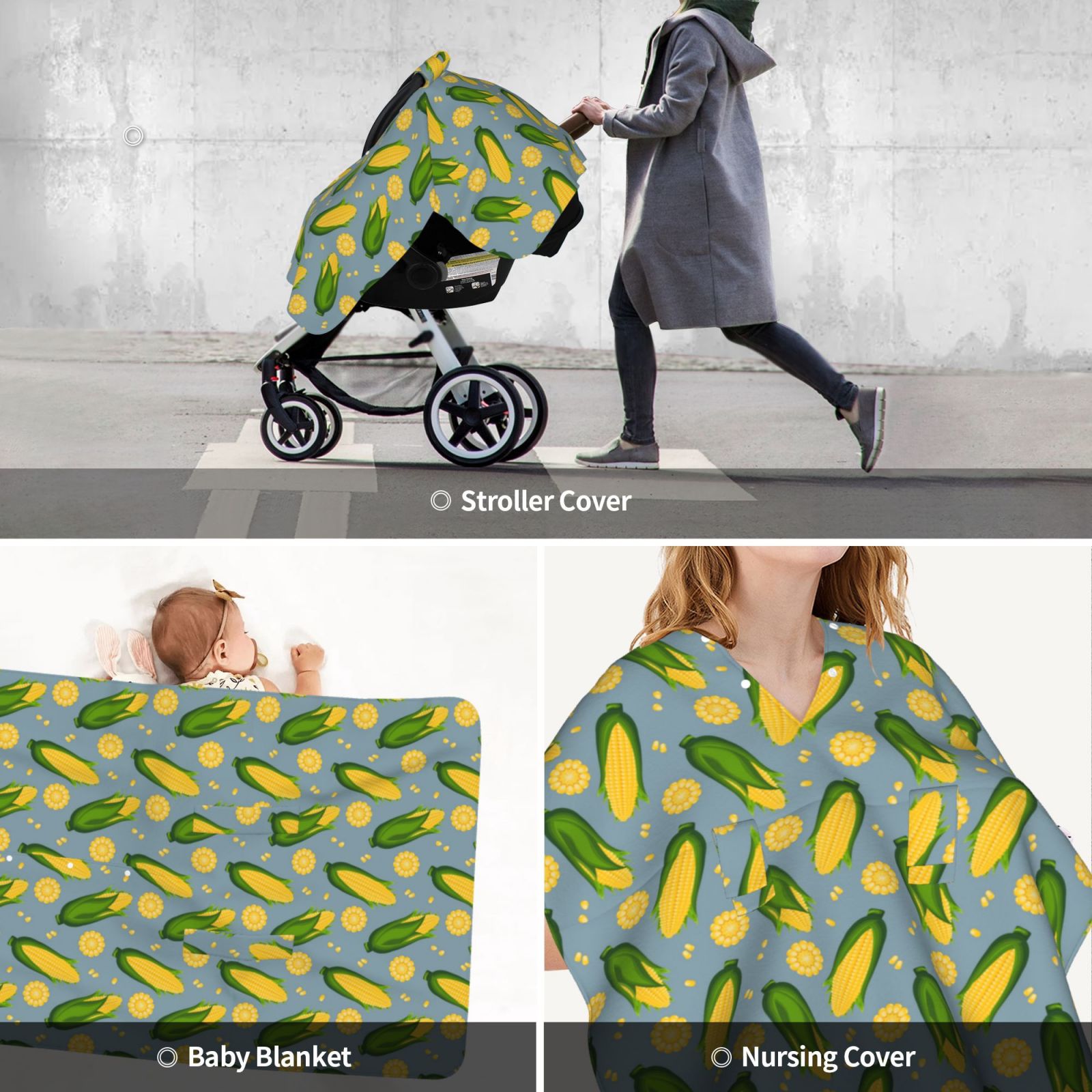 Car Seat Cover Baby - Corn On The Leaves Breathable Infant Car Seat Cover for Baby Carseat, Lightweight Comfort Baby Essentials Must Haves Newborn Stuff for Girl Boy