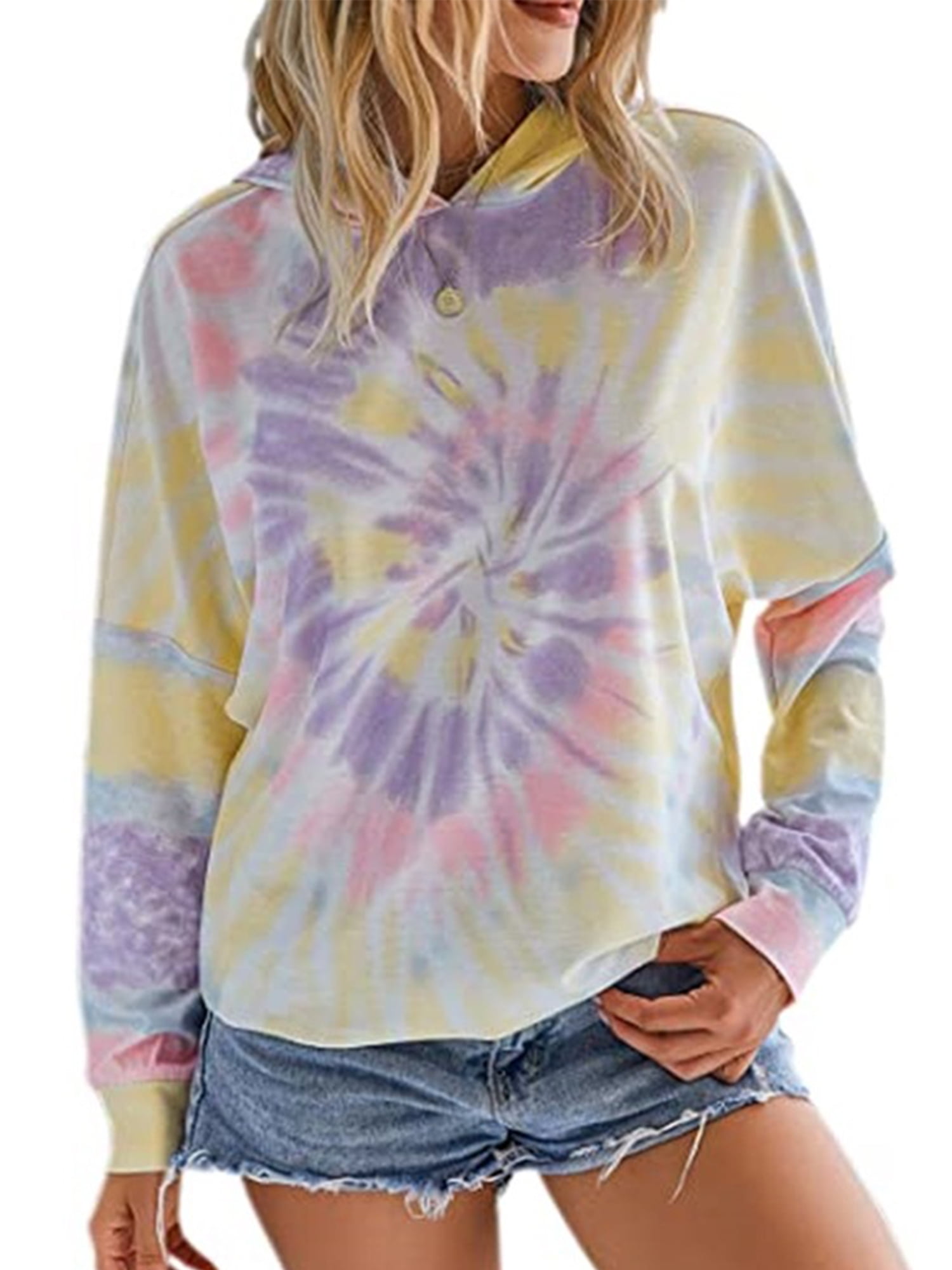 Women Crewneck Sweatshirt Long Sleeve Trendy Ombre Tie Dye Pullover Tops Basic Casual Loose Fit Comfy Sweater Blouses 