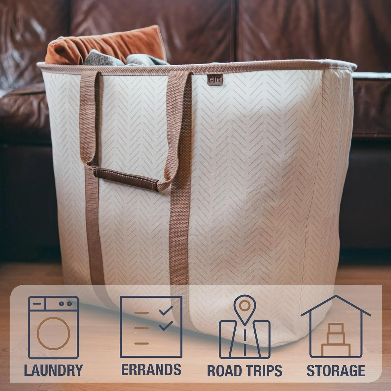 CleverMade Collapsible Laundry Caddy LUXE Tote Hamper 2 Pack 64L, Navy Noir