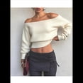 thumbnail image 4 of Suéter de Larga con Hombros Descubiertos para Mujer, Moderno Jersey Corto de Punto Acanalado Suave con Cuello . Albaricoque M, 4 of 10