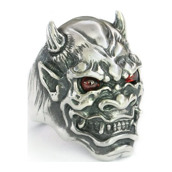 Red CZ Eyes 925 Sterling Silver Japanese Ghost Prajna Skull Ring Biker Punk Jewelry TA254 US Size 10