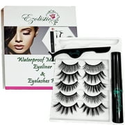 Ezolistic Waterproof Reusable Fake Eyelashes, Magnetic Eyeliner, Tweezer & Storage Box with Mirror