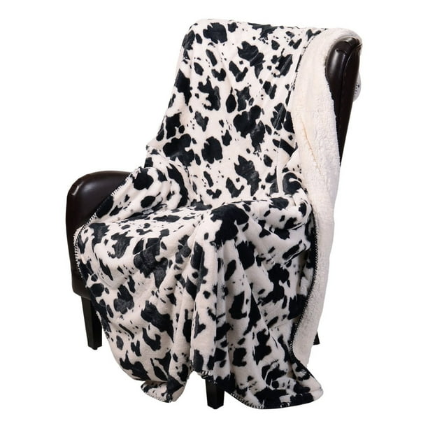 Regal Comfort Sherpa Luxury Throw Blanket Western Style Cow Print 50" x 70"