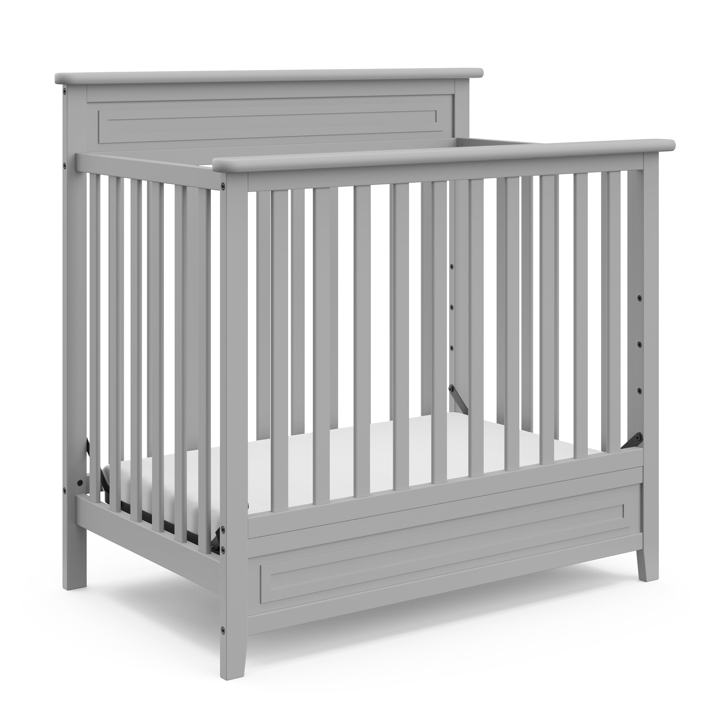 Storkcraft Petal Mini 4-in-1 Convertible Baby Crib with Mattress, Pebble Gray