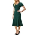 thumbnail image 4 of INSPIRE CHIC V-Neck Dress for Women's Puff Sleeve Elegant Mermaid Midi Dress L Dark Green, 4 of 6