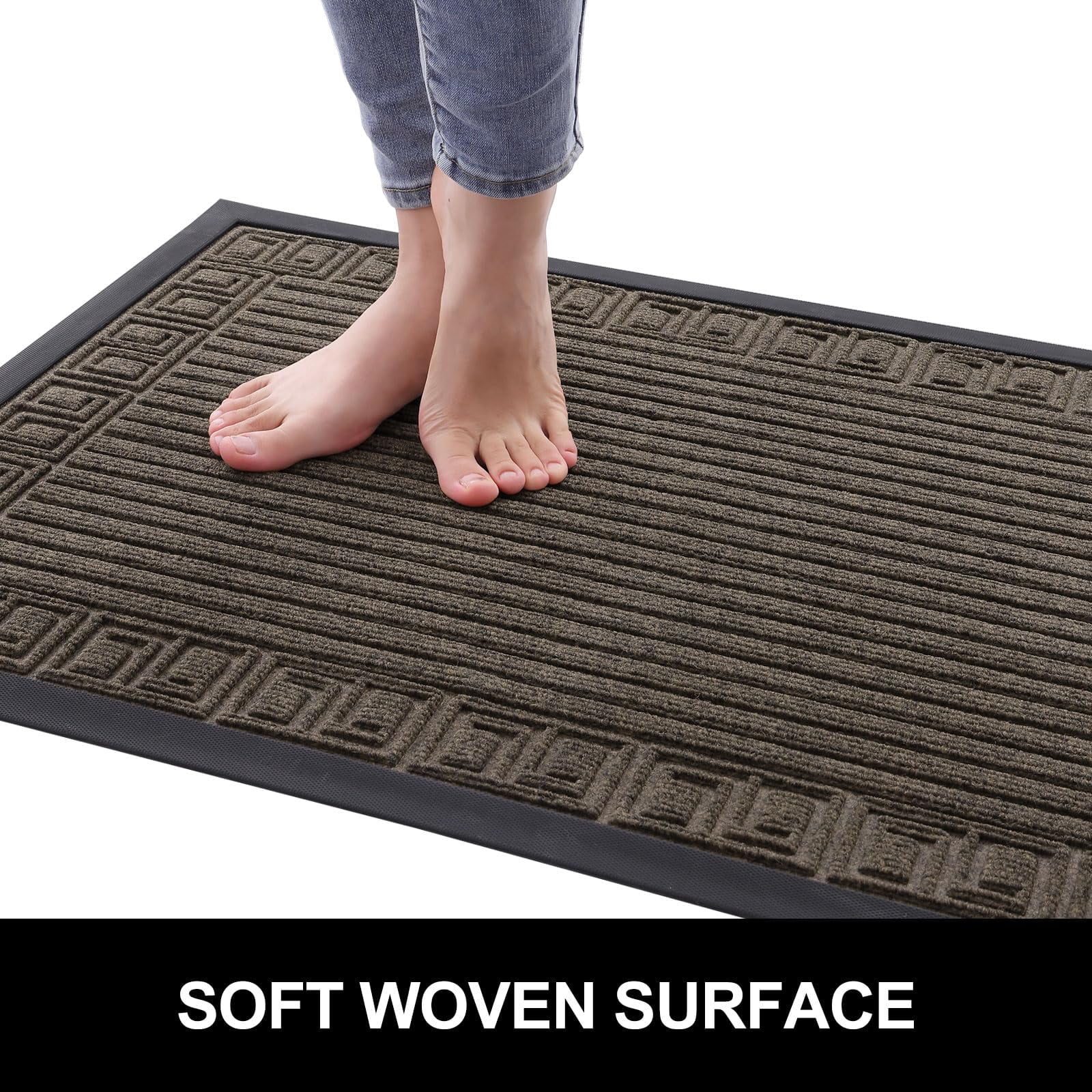 Buganda Outdoor Doormats, Heavy-duty Rubber Door Mats, Absorbs Moisture and Dirt Outdoor Mats, Low Profile Mats for Entry, 36"x24", Brown