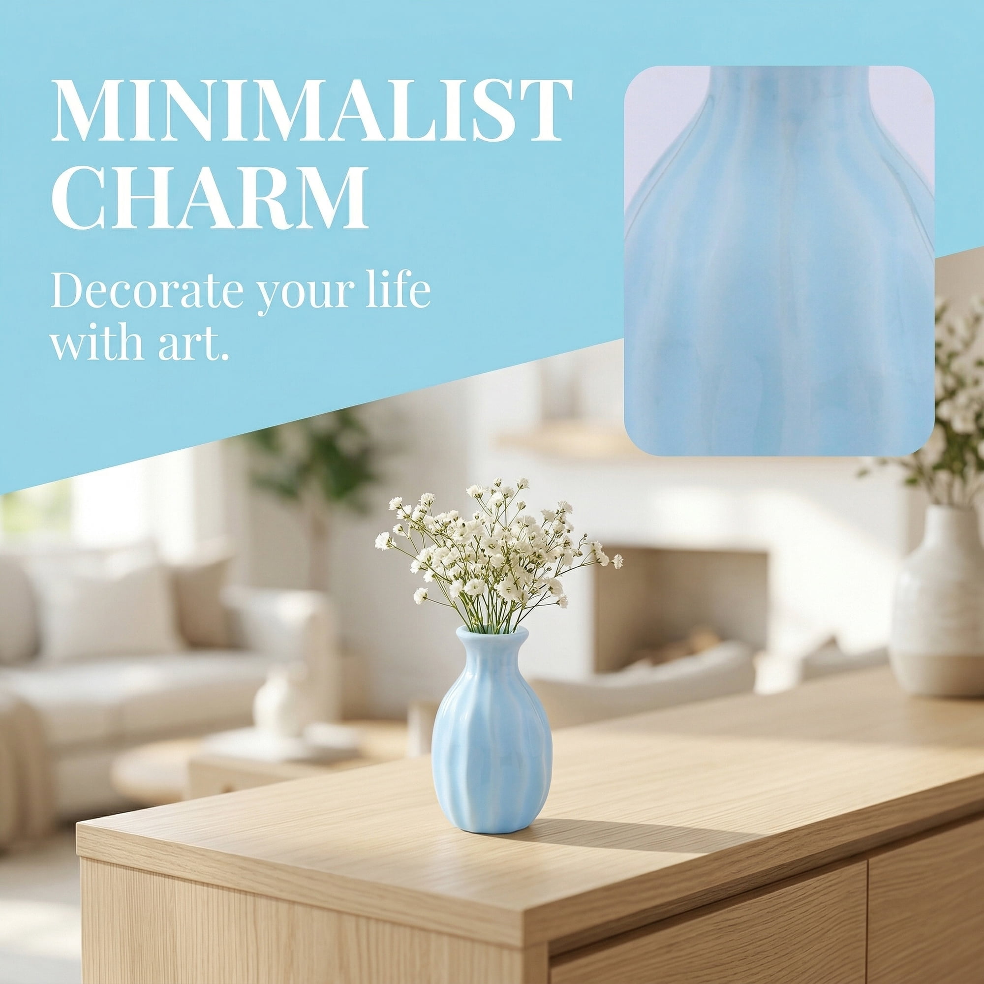 Unique Bargains Mini Ceramic Bud Tiny Matte Vase for Desktop Blue 1.8"L x 1.8"W x 3"H