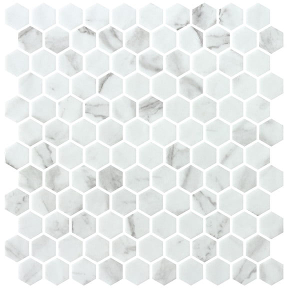 Vargal 1-in. Honeycomb Marble Look Recycled Glass Hexagon Wall & Floor Mosaic Tile