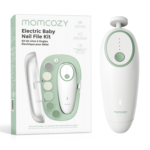 Momcozy Baby Nail File Electric, Gentle Baby Nail Trimmer Electric Rechargeable, Baby Nail Clipper with Night Light, 7 Grinding Head Replacement Pads