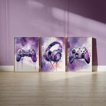 Purple Gaming Wall Art Prints, Tween Teen Girls Bedroom Decor, Set of 3, Poster Only