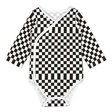 

Coaee Black and White Checkerboard for Soft Cotton Baby Long-Sleeve Bodysuit Girls Boys Bodysuit Romper