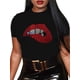 thumbnail image 1 of Camiseta Qyz-Top para mujer, melanina, negra, con diamantes de imitación, labios, 1 of 3
