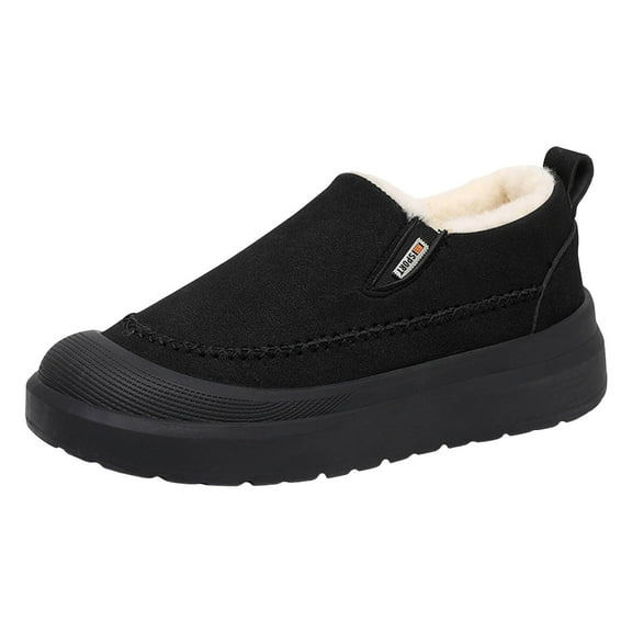 Men's Warm Platform Cotton Shoes Comfortable Plush Slip On Sneakers Fleece Lined Non Slip Short Chelsea Boots Black Size 8.5