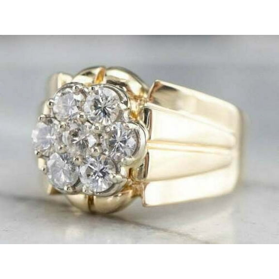 Men's Pinky Wedding Ring Solid 14K Yellow Gold 1.20 Ct Round Cut VVS1/D Real Moissanite