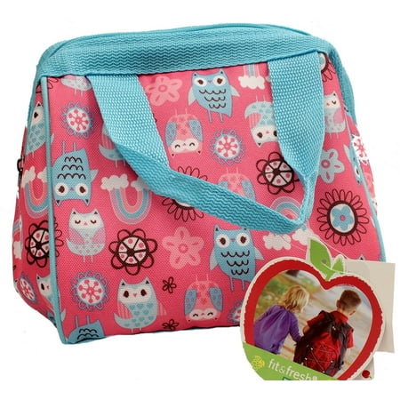 Rainbow Lunch - Fit & Fresh Kids' Riley Insulated Lunch Bag with Zipper, Cute School Lunch Box for Girls, Rainbow Owls