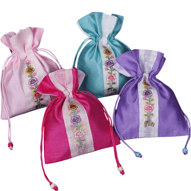Set de bolsas de regalo bordadas con estampado floral de estilo coreano, 15 x 19 cm, 4 unidades