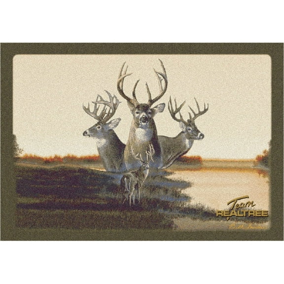 Milliken Ivory Bordered Trio Area Rug Team Realtree 7 - Aprx 5' 4" x 7' 8"