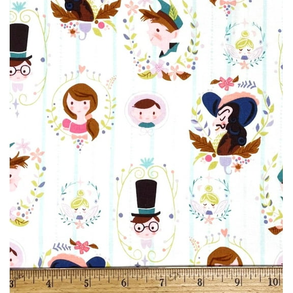 1 Fat Quarter - Peter Pan & Friends Neverland on Cream Cotton Fabric - 21" X 18"