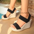 thumbnail image 5 of Avrnliq Womens Casual Wedge Sandals Elastic Slip On Open Toe Breathable Canvas Lightweight Comfort Summer Walking Sandals Black,Size 41, 5 of 9
