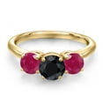 thumbnail image 3 of Gem Stone King 18K Yellow Gold Plated Silver Black Sapphire and Red Ruby Engagement Ring for Women | 2.25 Cttw | Round 6MM | Gemstone September Birthstone | Size 6, 3 of 6