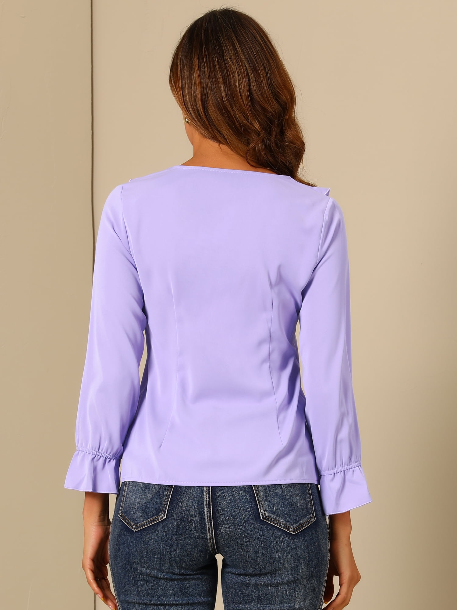 DARING DIVA Ruffle V Neck Chiffon Peasant Blouse S Light Purple